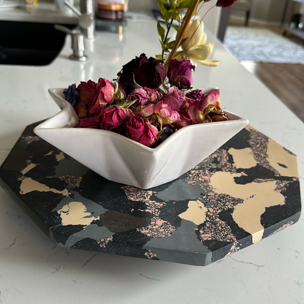 Entertainment in style with DVF’s  natural marble stone lazy Susan serving stand